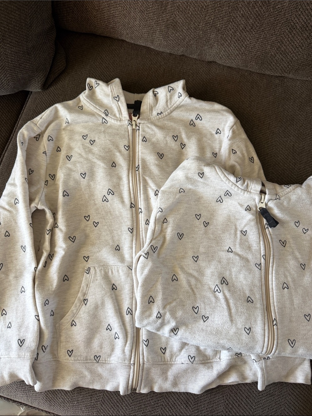 Cat & Jack Light Gray Zip Hoodie with Black Heart Print